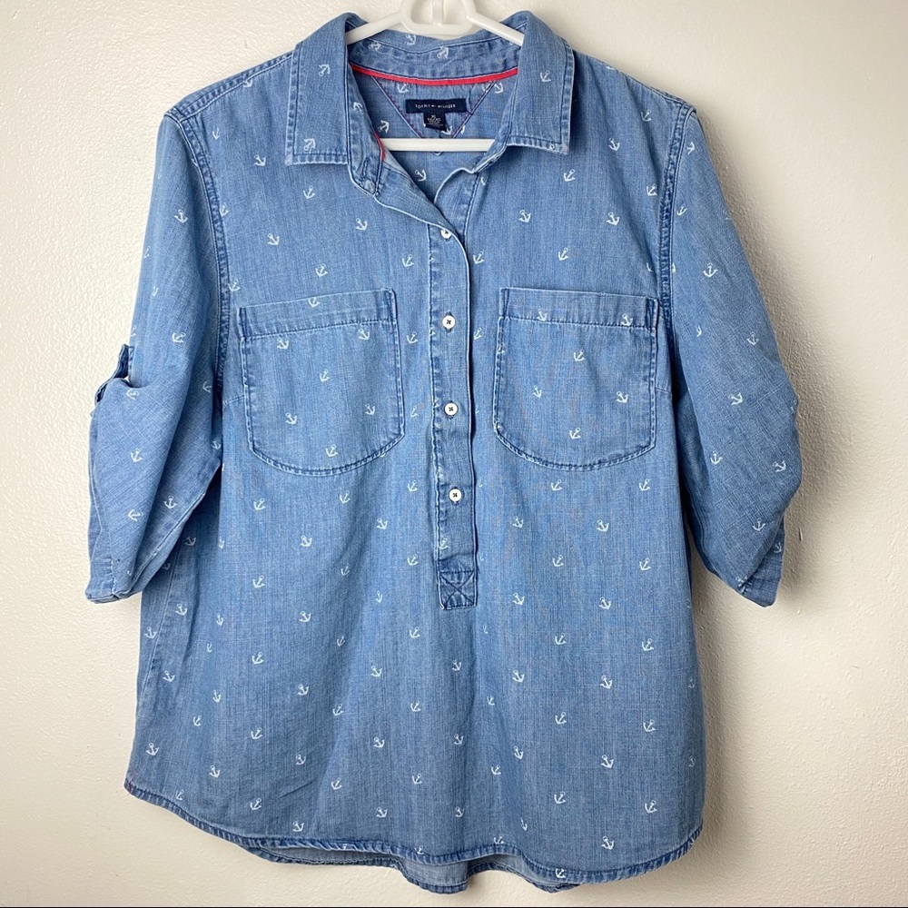 Tommy Hilfiger Chambray Anchor Print Button Down - image 2
